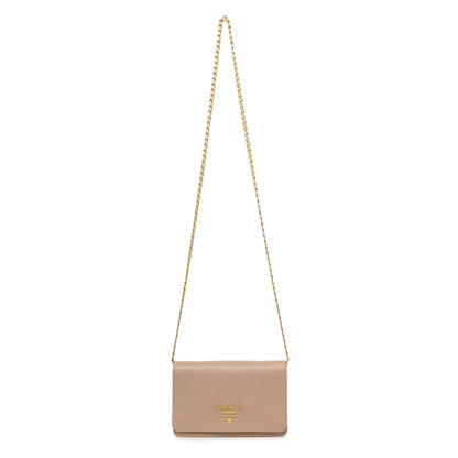 Exclusive Prada Cammeo Saffiano Lux Chain Wallet — Front View
