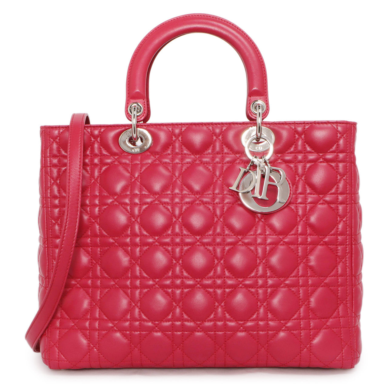 Exclusive Christian Dior Fuchsia Lambskin Cannage Large Lady Dior — Front View