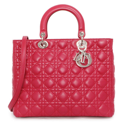 Exclusive Christian Dior Fuchsia Lambskin Cannage Large Lady Dior — Front View