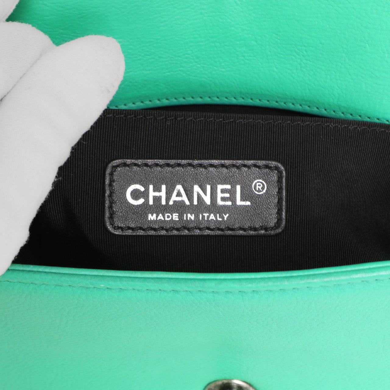 Exclusive Chanel Green Calfskin Small Boy Bag — Lifestyle View