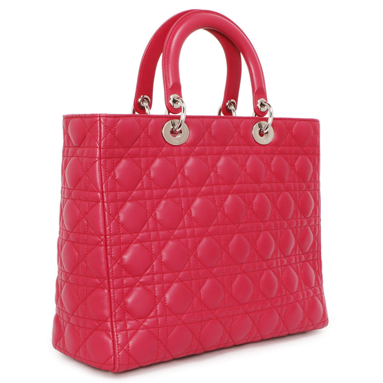 Exclusive Christian Dior Fuchsia Lambskin Cannage Large Lady Dior — Side View