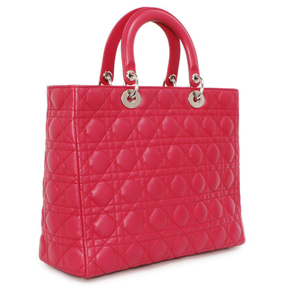 Exclusive Christian Dior Fuchsia Lambskin Cannage Large Lady Dior — Side View