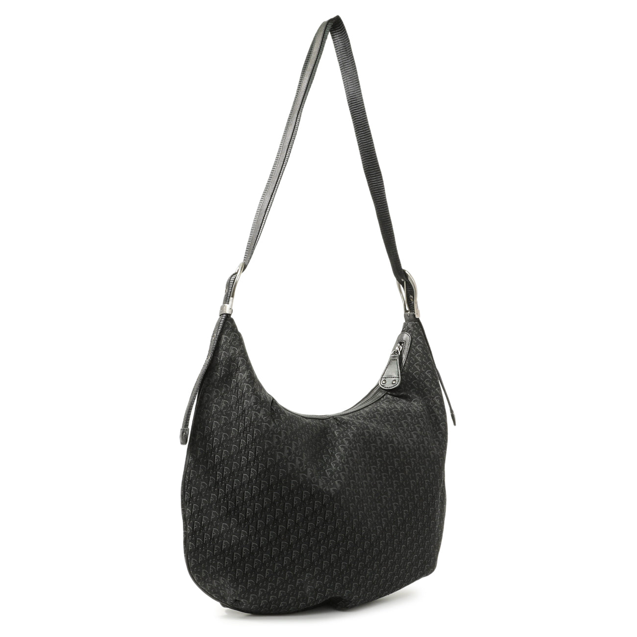 Exclusive Christian Dior Black Monogram Buckle Hobo — Side View
