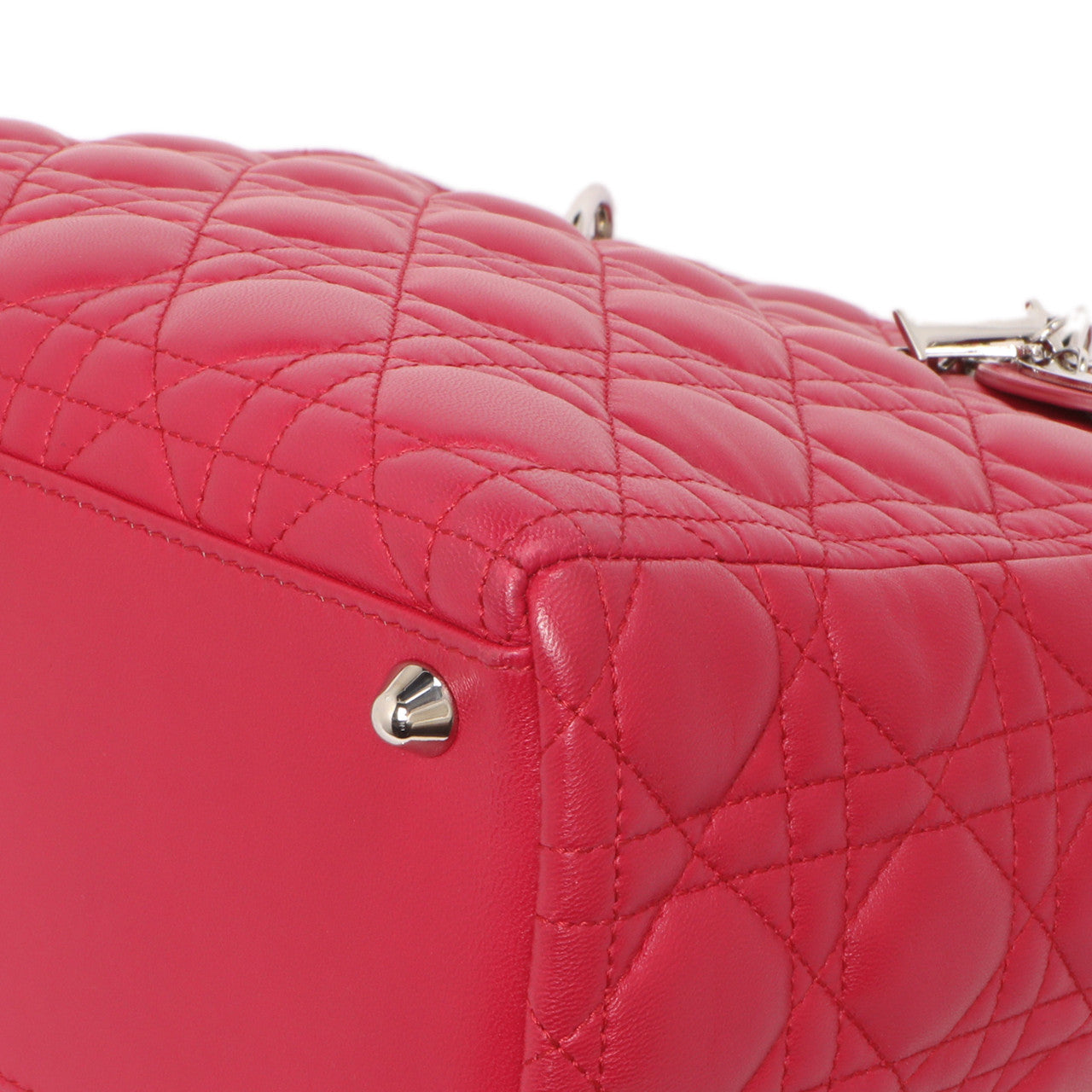 Exclusive Christian Dior Fuchsia Lambskin Cannage Large Lady Dior — Detail View