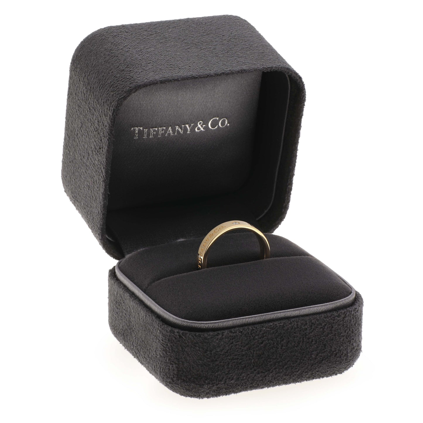 Exclusive Tiffany & Co 18K Yellow Gold Diamond 4mm T&Co Band Ring — Back View