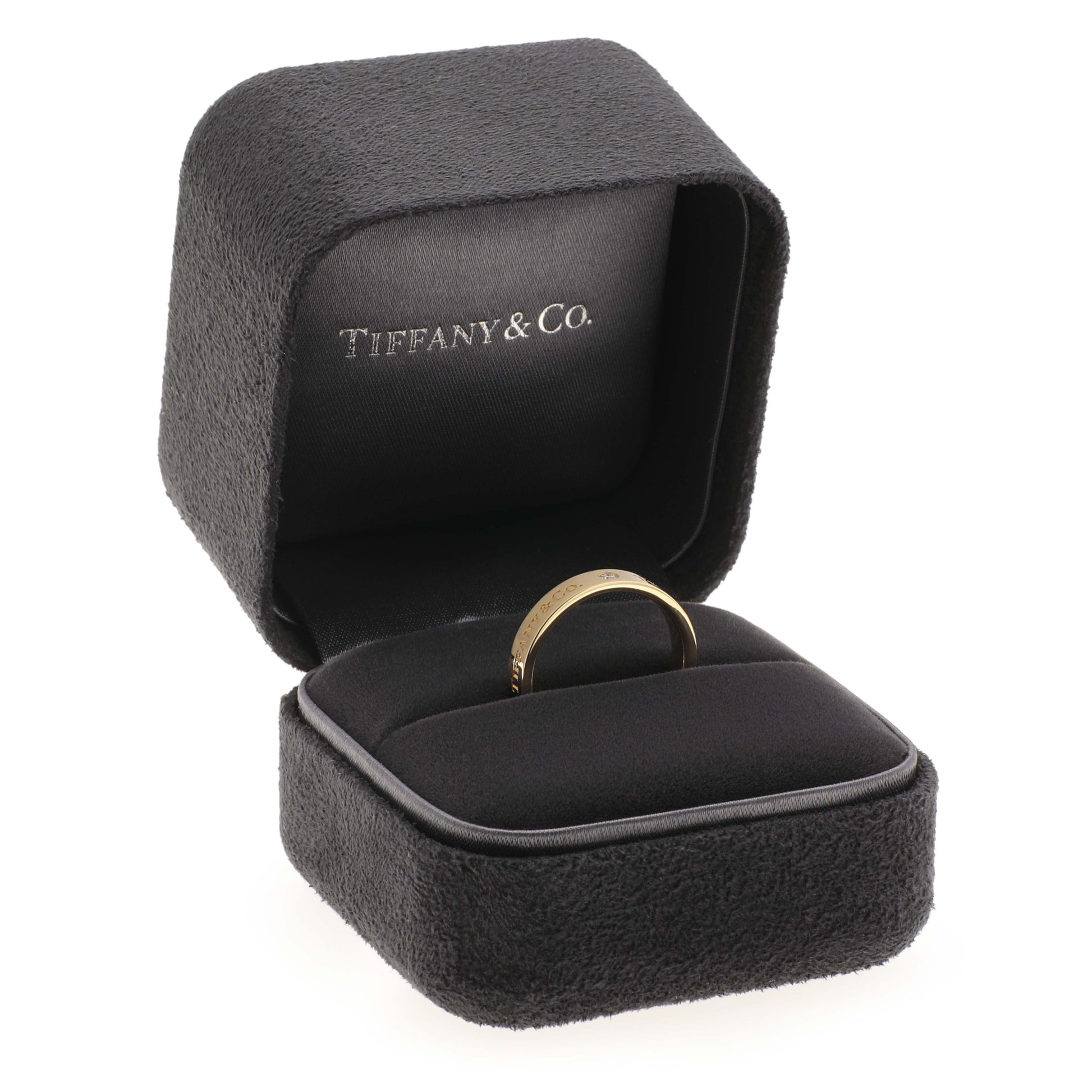 Exclusive Tiffany & Co 18K Yellow Gold Diamond 4mm T&Co Band Ring — Back View