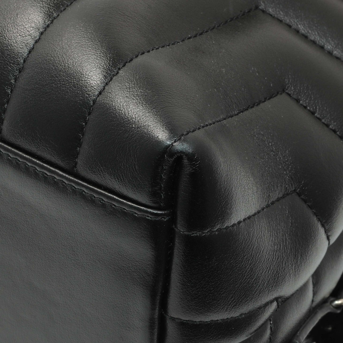 Exclusive Saint Laurent Black Calfskin Y Quilted Monogram Medium Loulou Backpack — Detail View