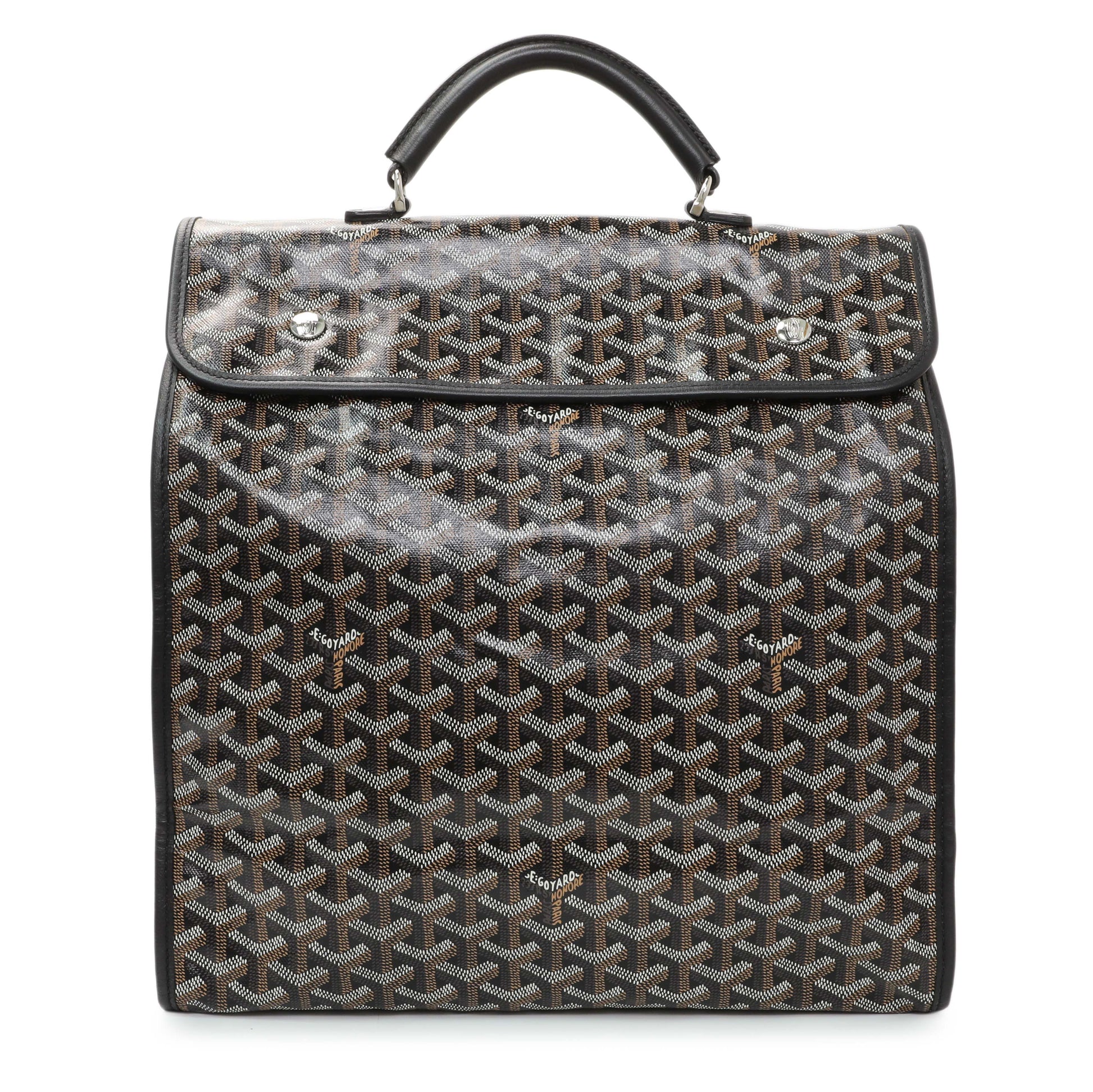Exclusive Goyard Black Goyardine Saint Leger Soft Briefacase Backpack — Front View
