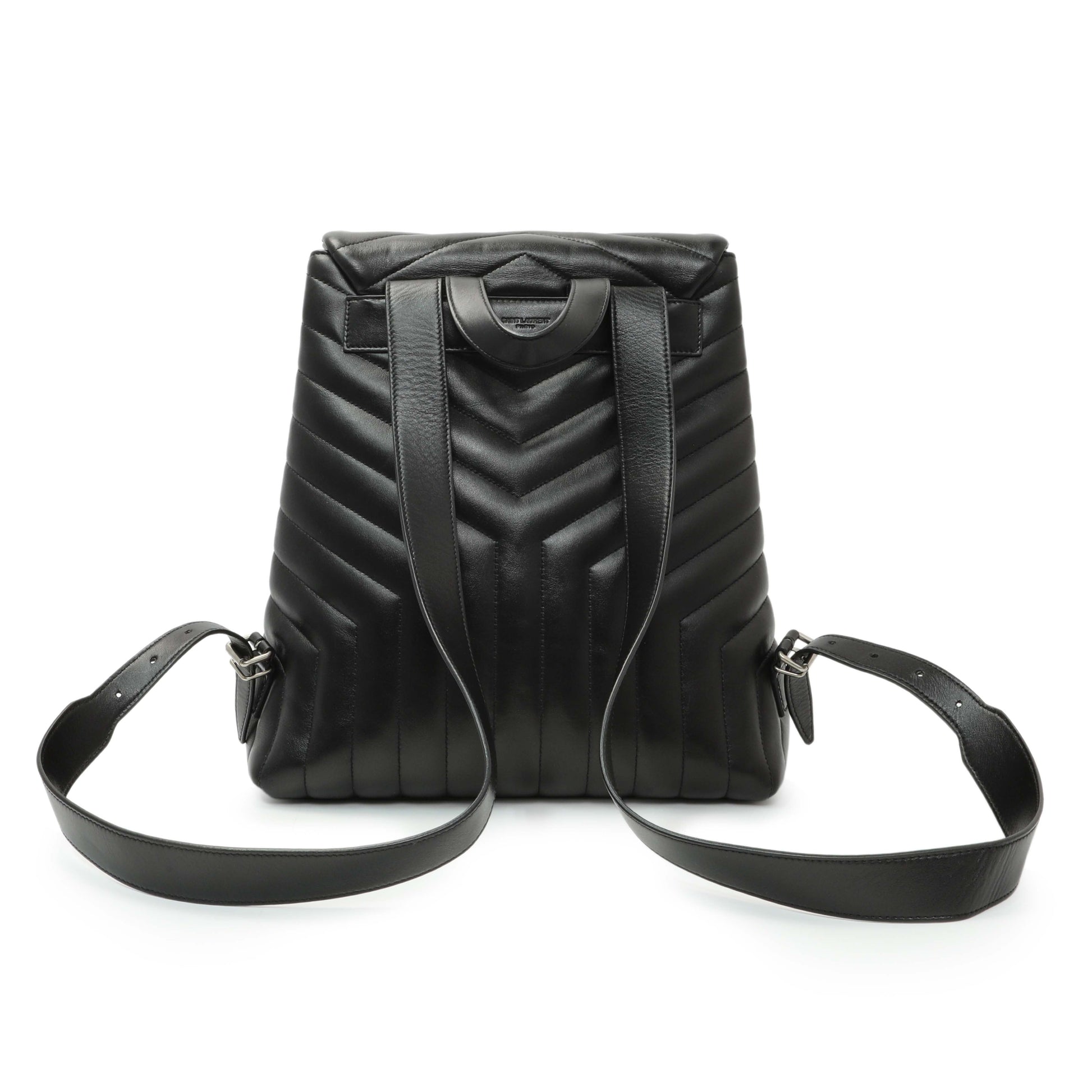 Exclusive Saint Laurent Black Calfskin Y Quilted Monogram Medium Loulou Backpack — Side View