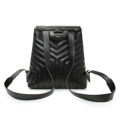 Exclusive Saint Laurent Black Calfskin Y Quilted Monogram Medium Loulou Backpack — Side View
