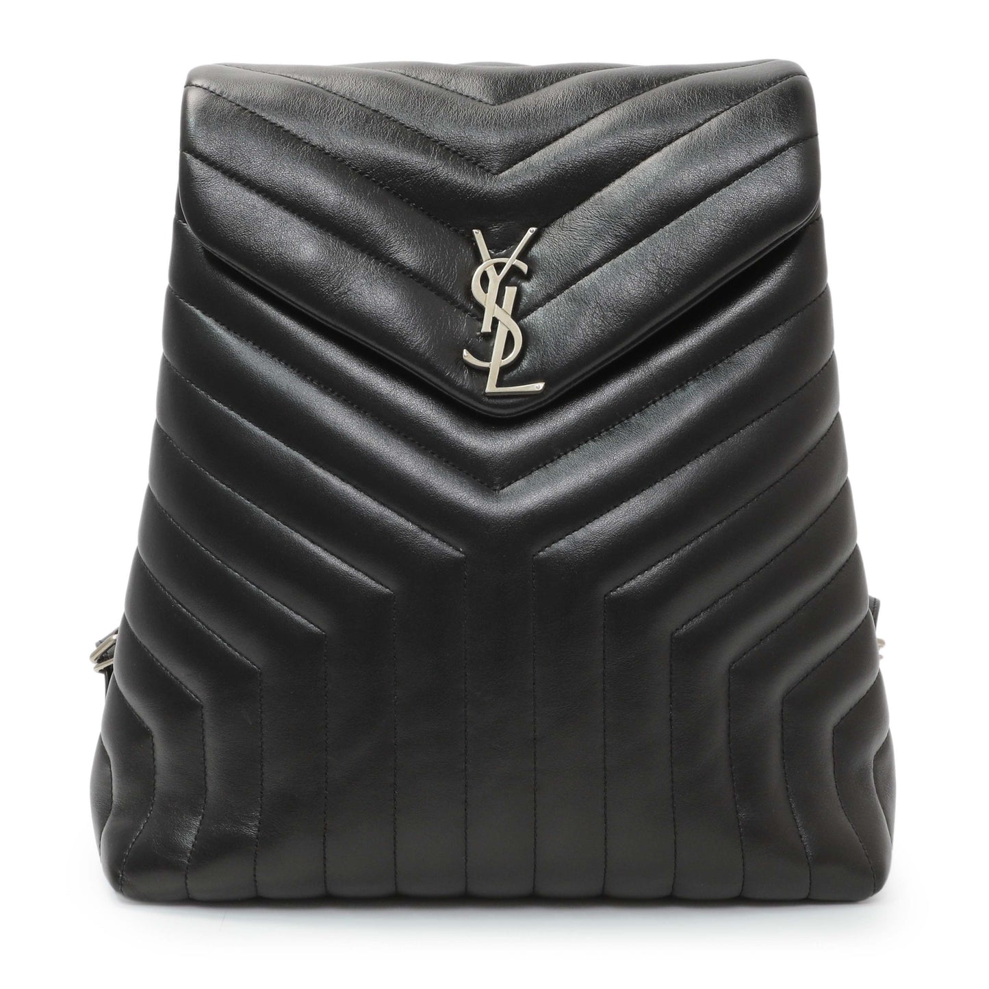 Exclusive Saint Laurent Black Calfskin Y Quilted Monogram Medium Loulou Backpack — Front View