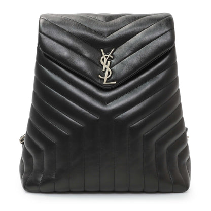 Exclusive Saint Laurent Black Calfskin Y Quilted Monogram Medium Loulou Backpack — Front View
