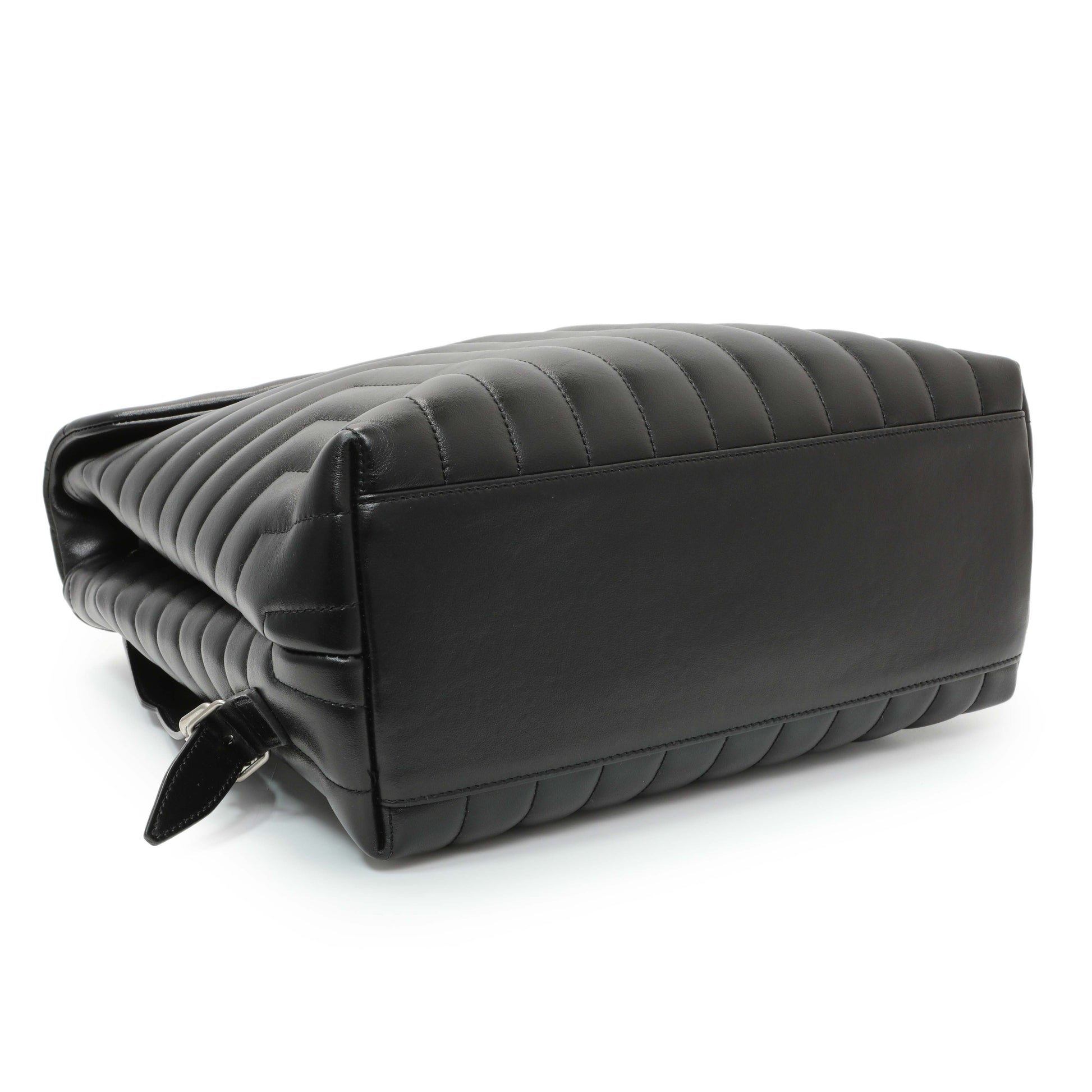 Exclusive Saint Laurent Black Calfskin Y Quilted Monogram Medium Loulou Backpack — Back View