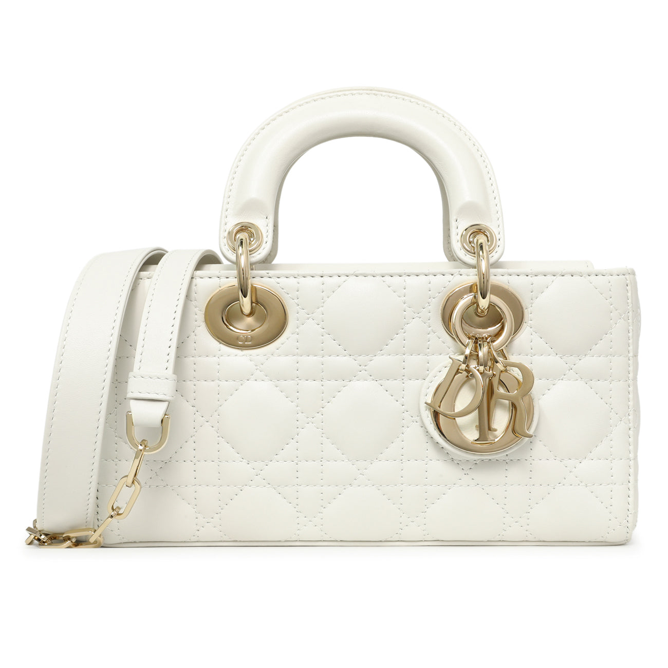 Exclusive Christian Dior White Lambskin Cannage Small Lady D-Joy — Front View