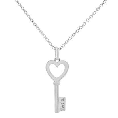 Exclusive Tiffany & Co. Sterling Silver Heart Key Pendant — Front View