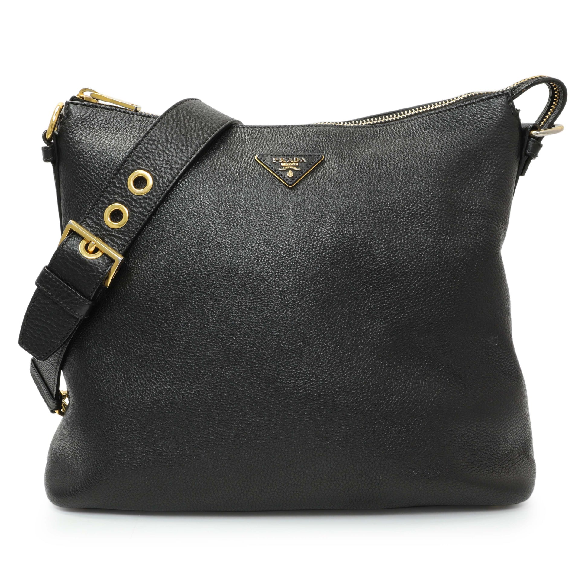 Exclusive Prada Black Vitello Daino Hobo — Front View