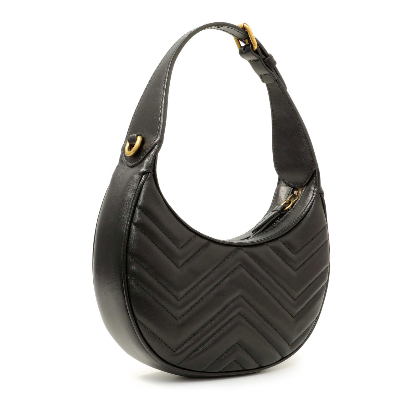 Exclusive Gucci Black Calfskin Matelasse Chevron Mini GG Marmont Half Moon Hobo — Side View