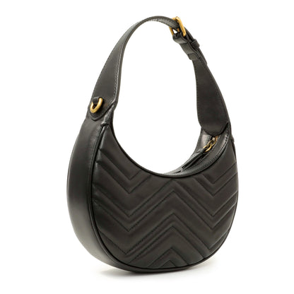 Exclusive Gucci Black Calfskin Matelasse Chevron Mini GG Marmont Half Moon Hobo — Side View