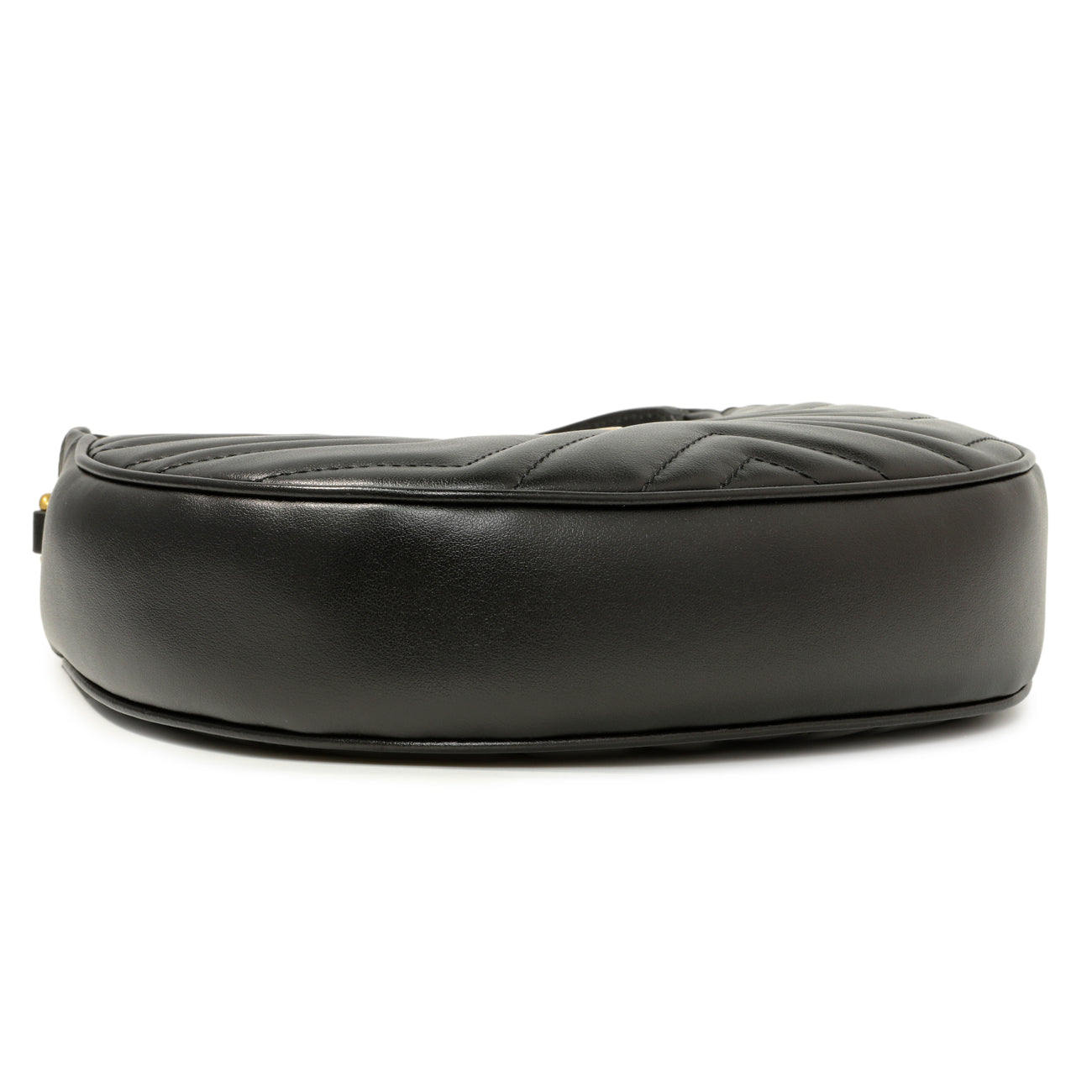 Exclusive Gucci Black Calfskin Matelasse Chevron Mini GG Marmont Half Moon Hobo — Back View