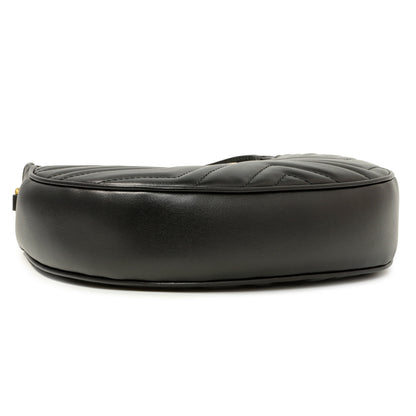 Exclusive Gucci Black Calfskin Matelasse Chevron Mini GG Marmont Half Moon Hobo — Back View