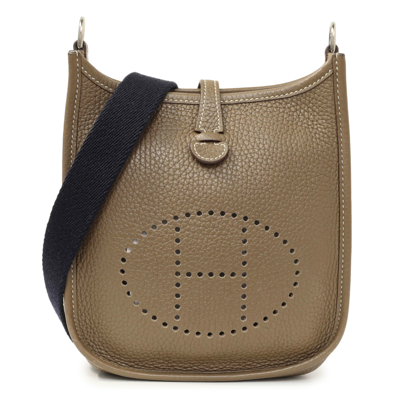Exclusive Hermes Etoupe Bleu Indigo Clemence Evelyne TPM — Front View
