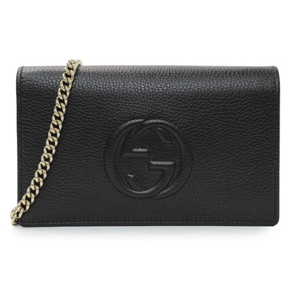 Exclusive Gucci Black Pebbled Calfskin Soho Wallet on Chain — Front View
