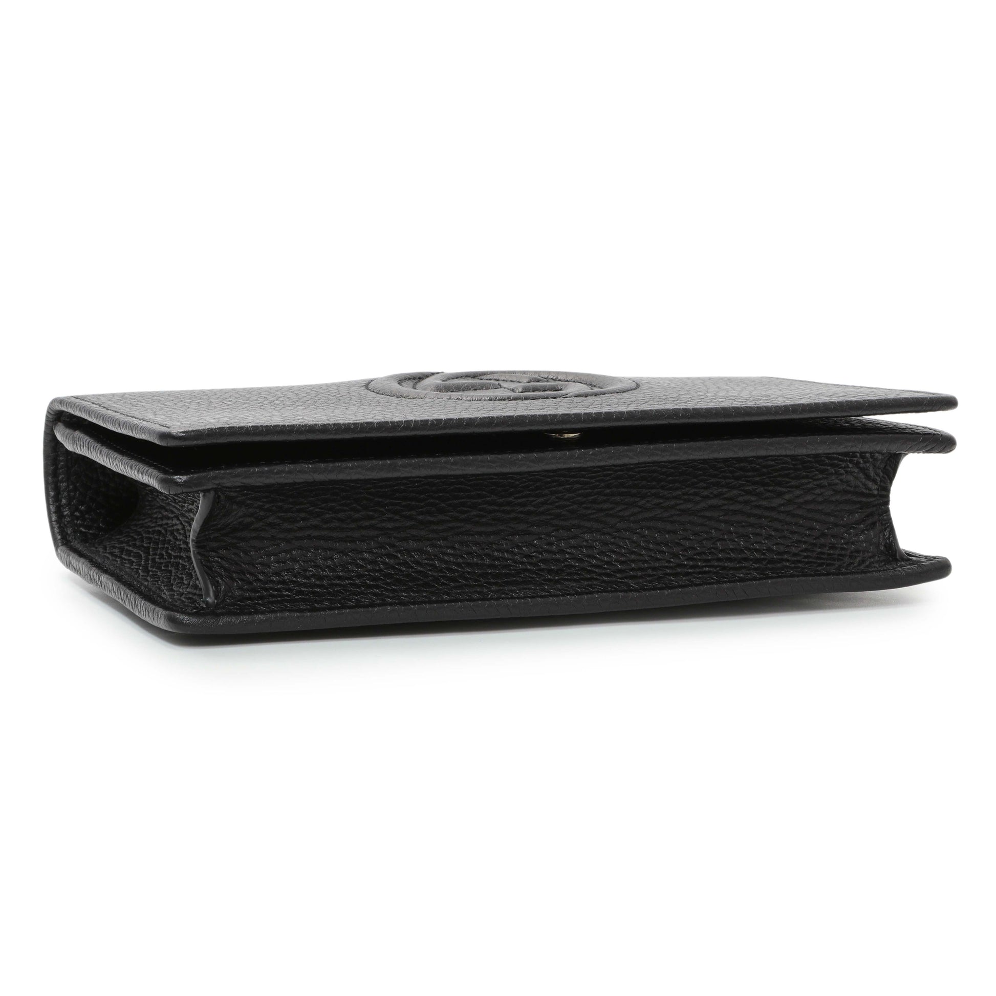 Exclusive Gucci Black Pebbled Calfskin Soho Wallet on Chain — Back View