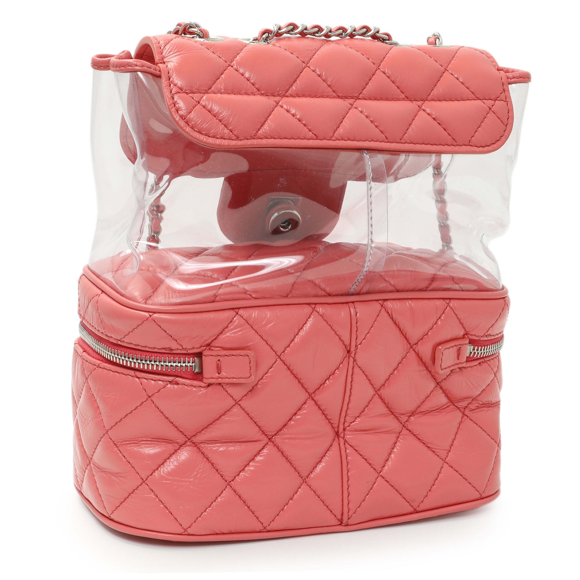 Exclusive Chanel Pink Crumpled Calfskin PVC Quilted Aquarium Backpack — Side View