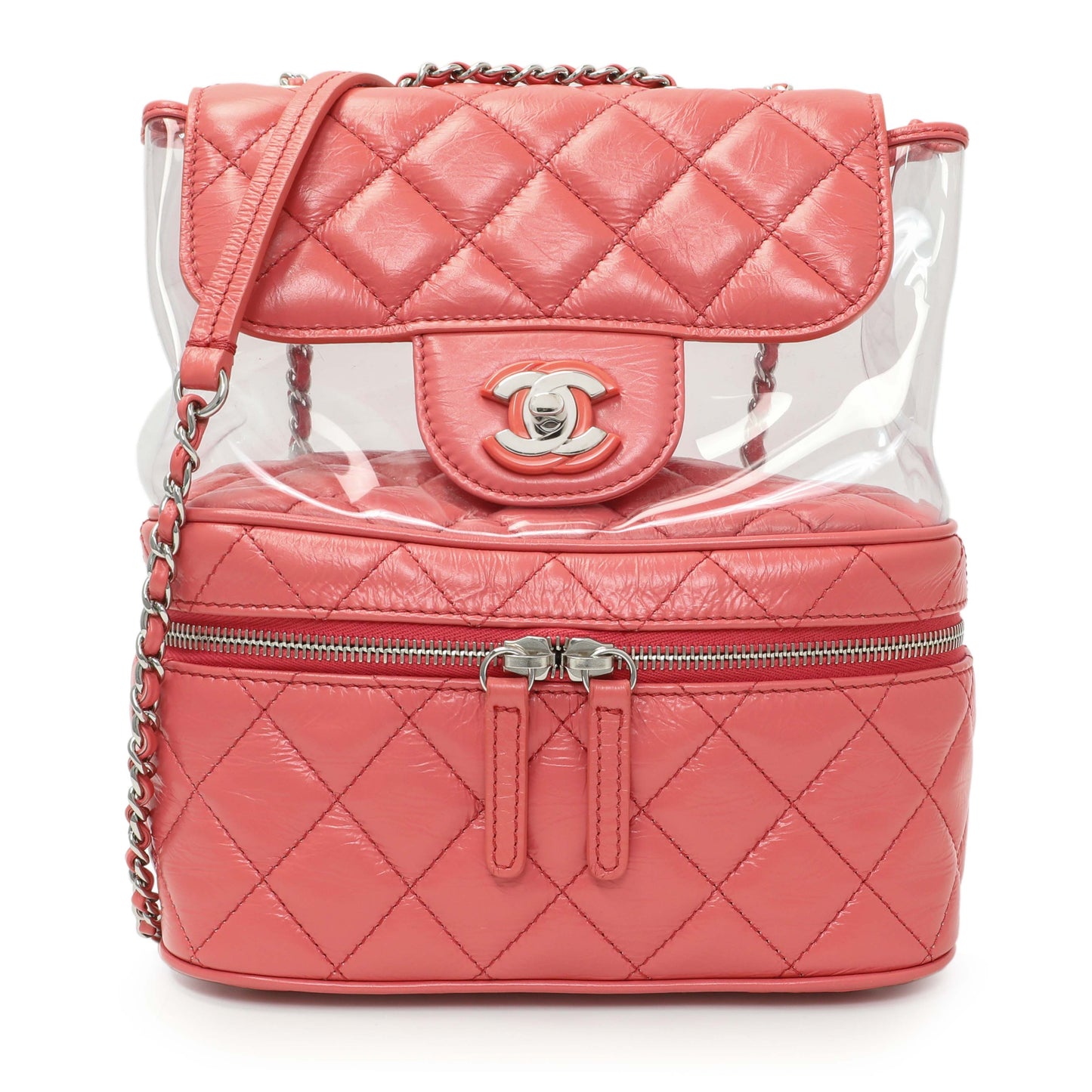 Exclusive Chanel Pink Crumpled Calfskin PVC Quilted Aquarium Backpack — Front View
