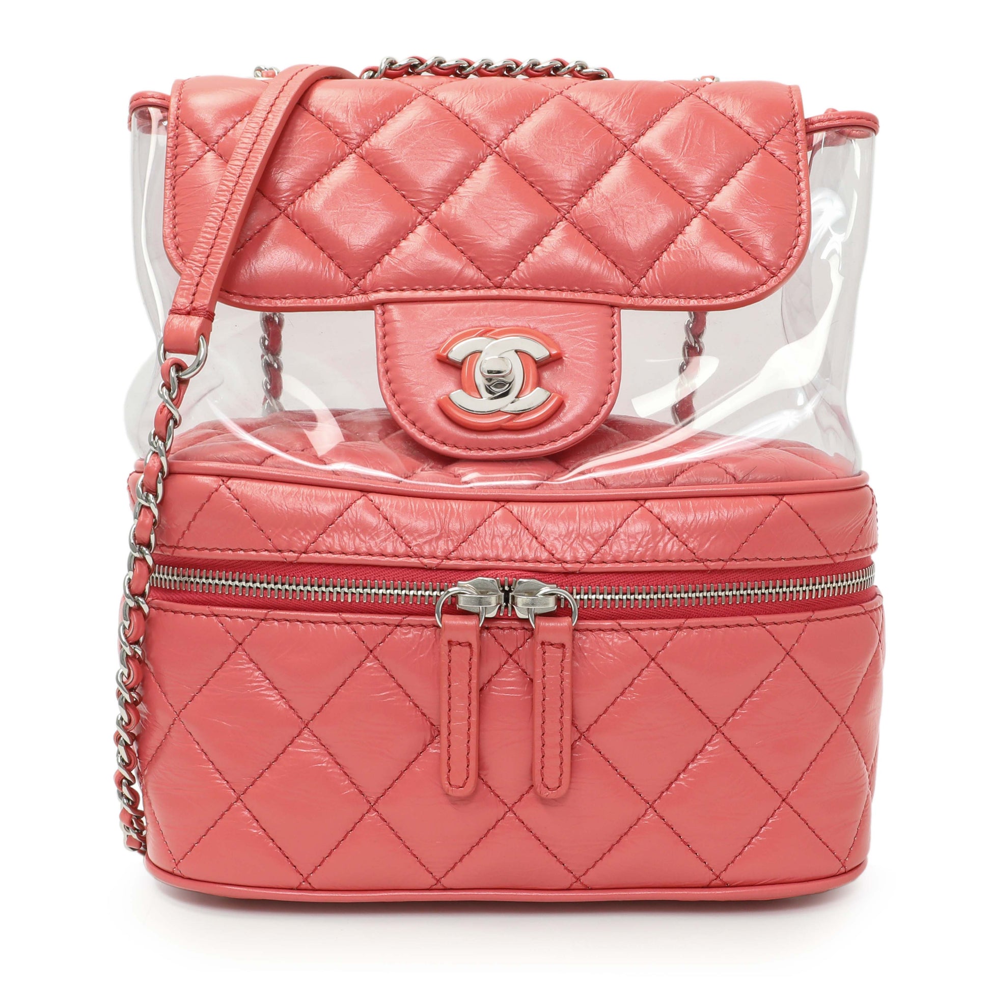 Exclusive Chanel Pink Crumpled Calfskin PVC Quilted Aquarium Backpack — Front View