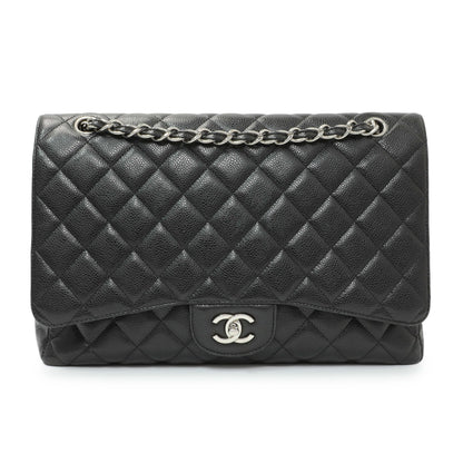 Exclusive Chanel Black Quilted Caviar Maxi Single Flap — Front View