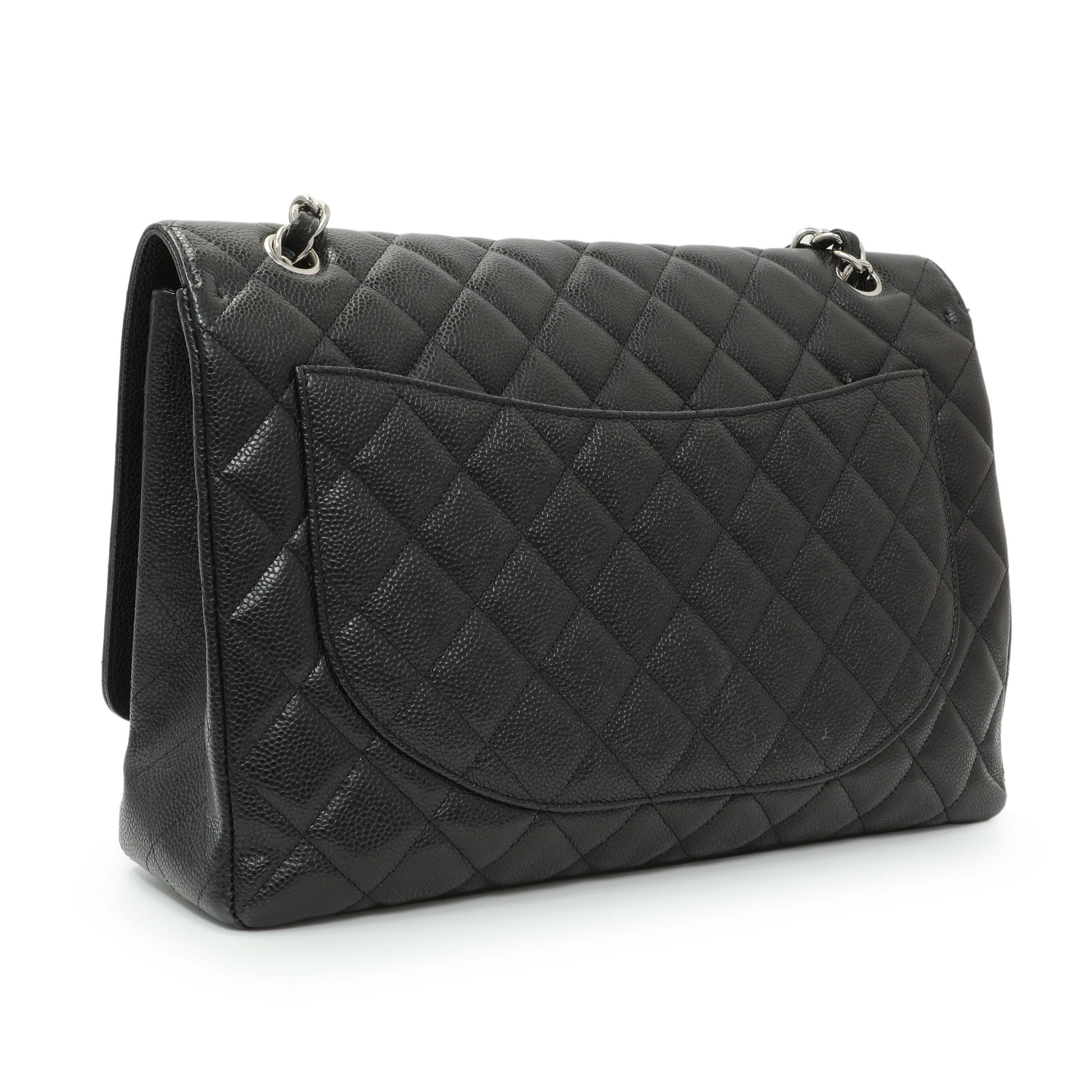 Exclusive Chanel Black Quilted Caviar Maxi Single Flap — Side View