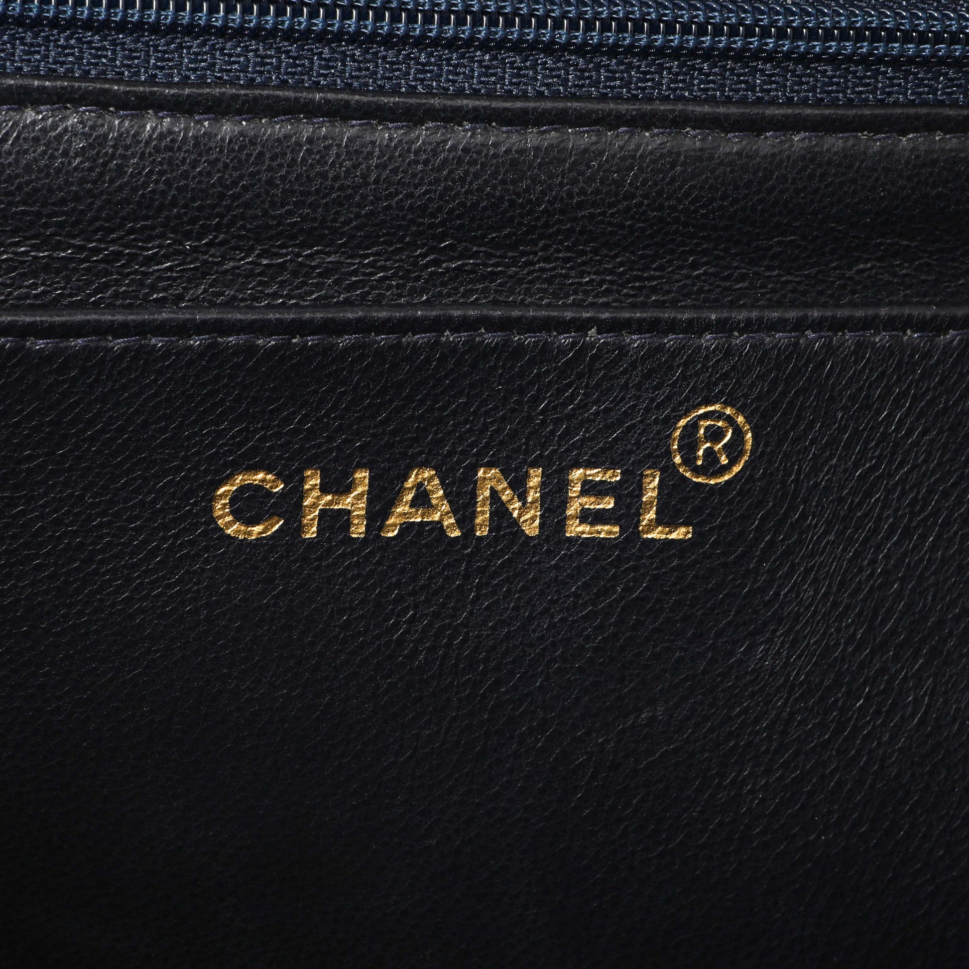 Exclusive Chanel Navy Jersey XL Jumbo Single Flap — Detail View