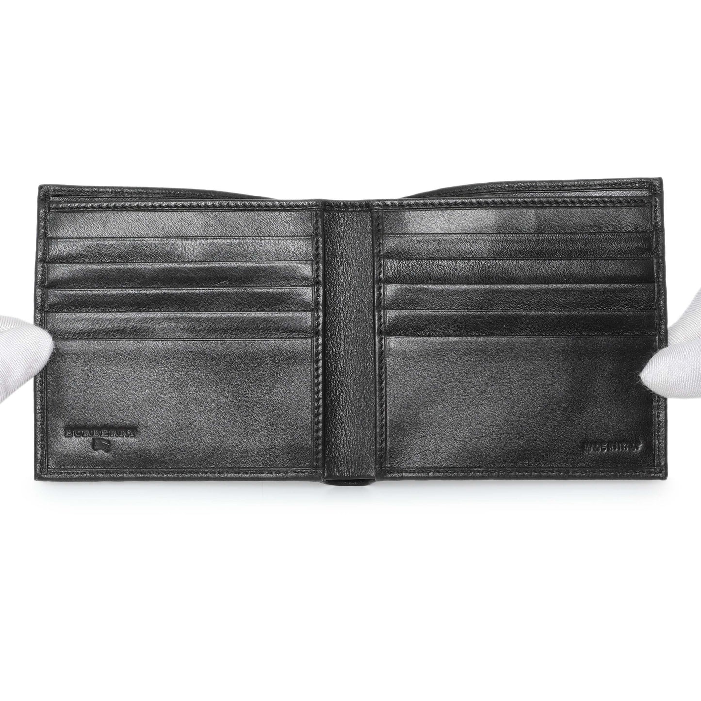 Exclusive Burberry Black Embossed Check Leather Bifold Wallet — Top View