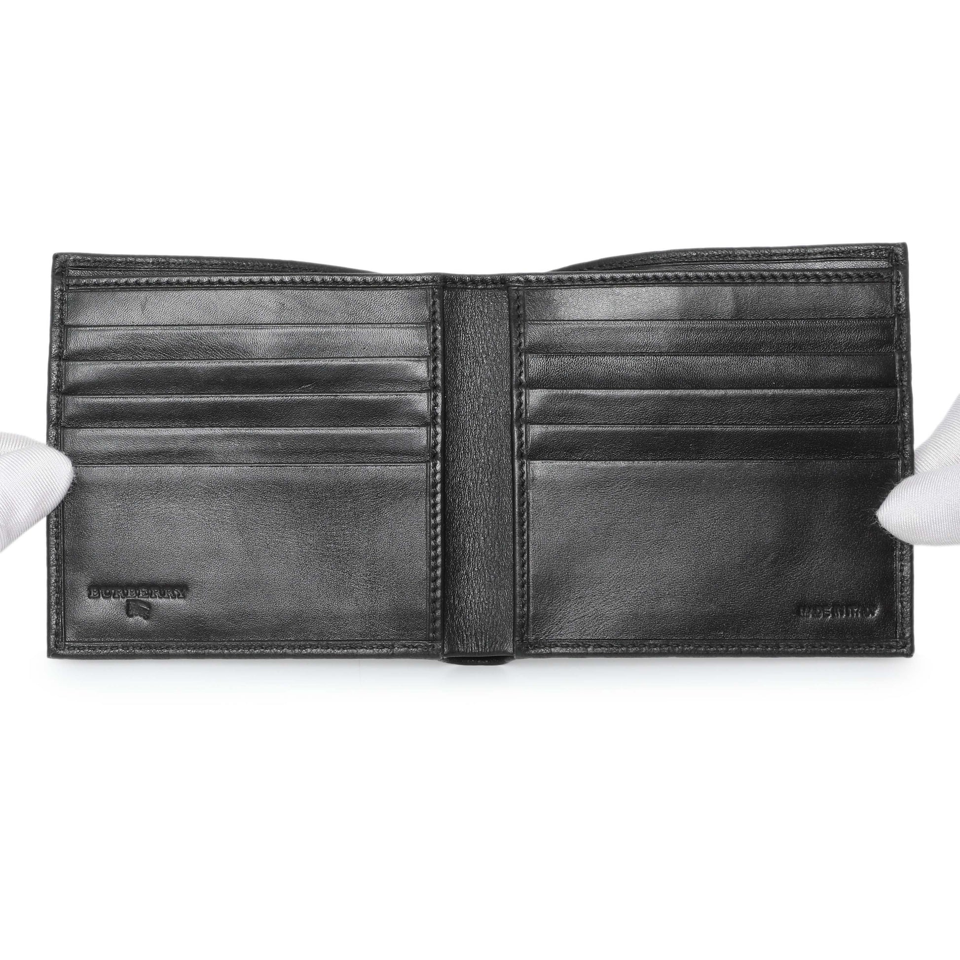 Exclusive Burberry Black Embossed Check Leather Bifold Wallet — Top View