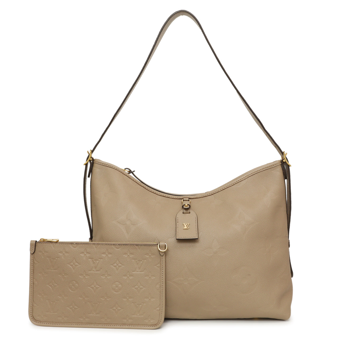 Exclusive Louis Vuitton Tourterelle Empreinte Monogram Giant Carryall MM — Front View