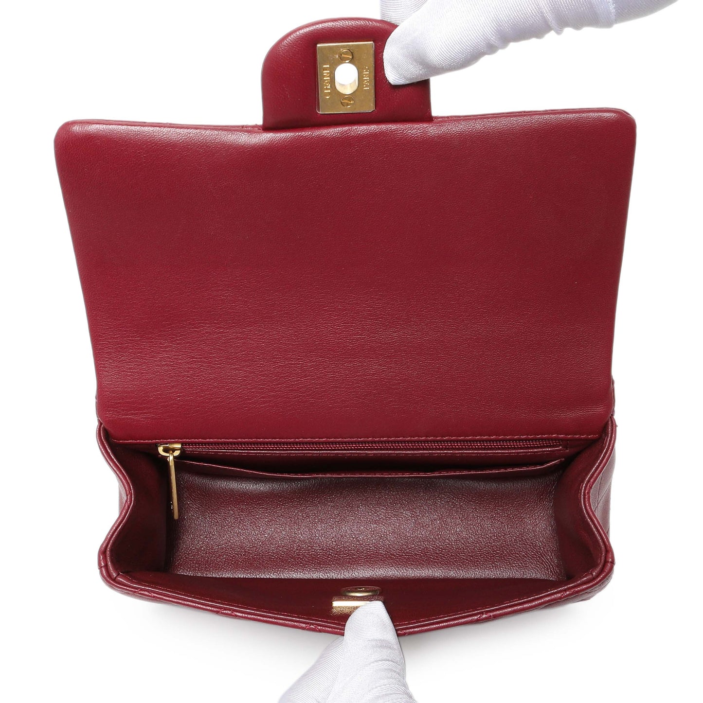 Exclusive Chanel Burgundy Lambskin Quilted Mini Top Handle Rectangular Flap — Top View