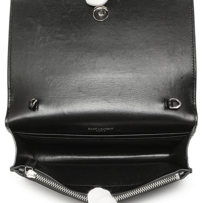 Exclusive Saint Laurent Black Crocodile Embossed Calfskin Kate Monogram Tassel Chain Wallet — Top View