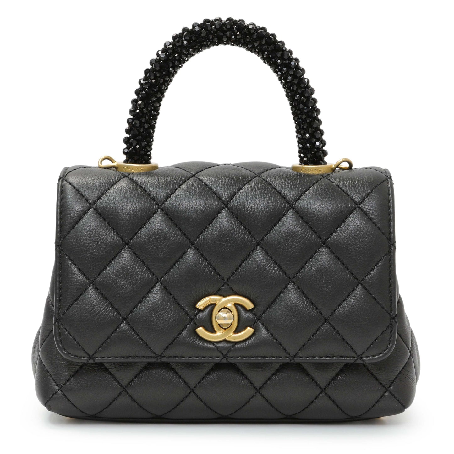 Exclusive Chanel Black Quilted Goatskin Extra Mini Coco Handle Flap — Front View
