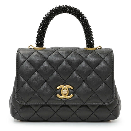 Exclusive Chanel Black Quilted Goatskin Extra Mini Coco Handle Flap — Front View