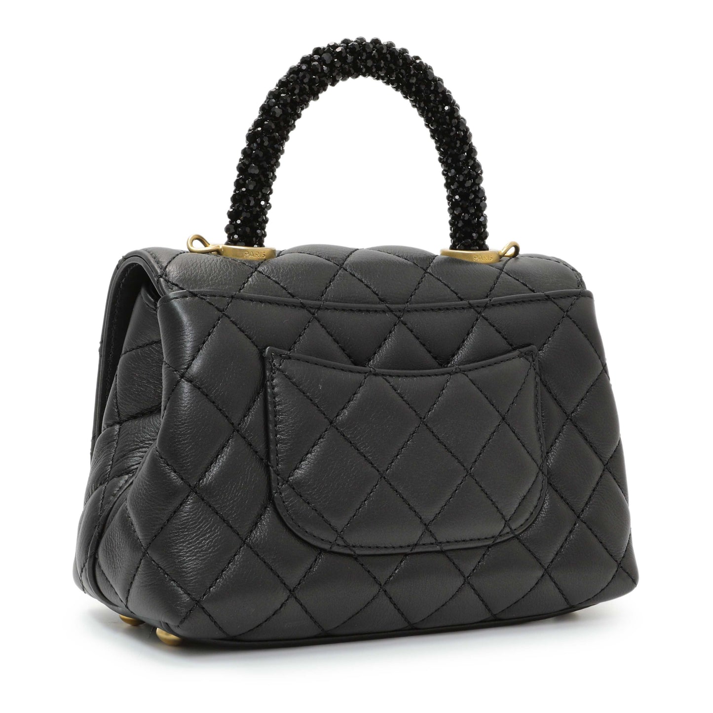 Exclusive Chanel Black Quilted Goatskin Extra Mini Coco Handle Flap — Side View