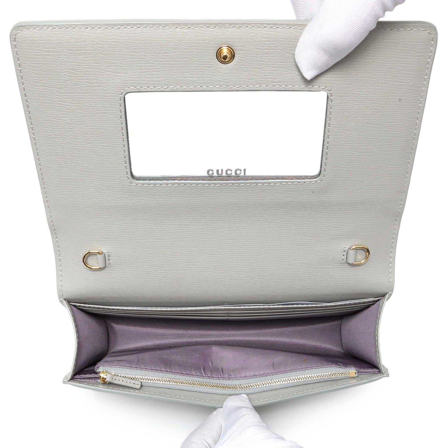 Exclusive Gucci Grey Textured Calfskin Script Logo Chain Wallet — Alternate View 8