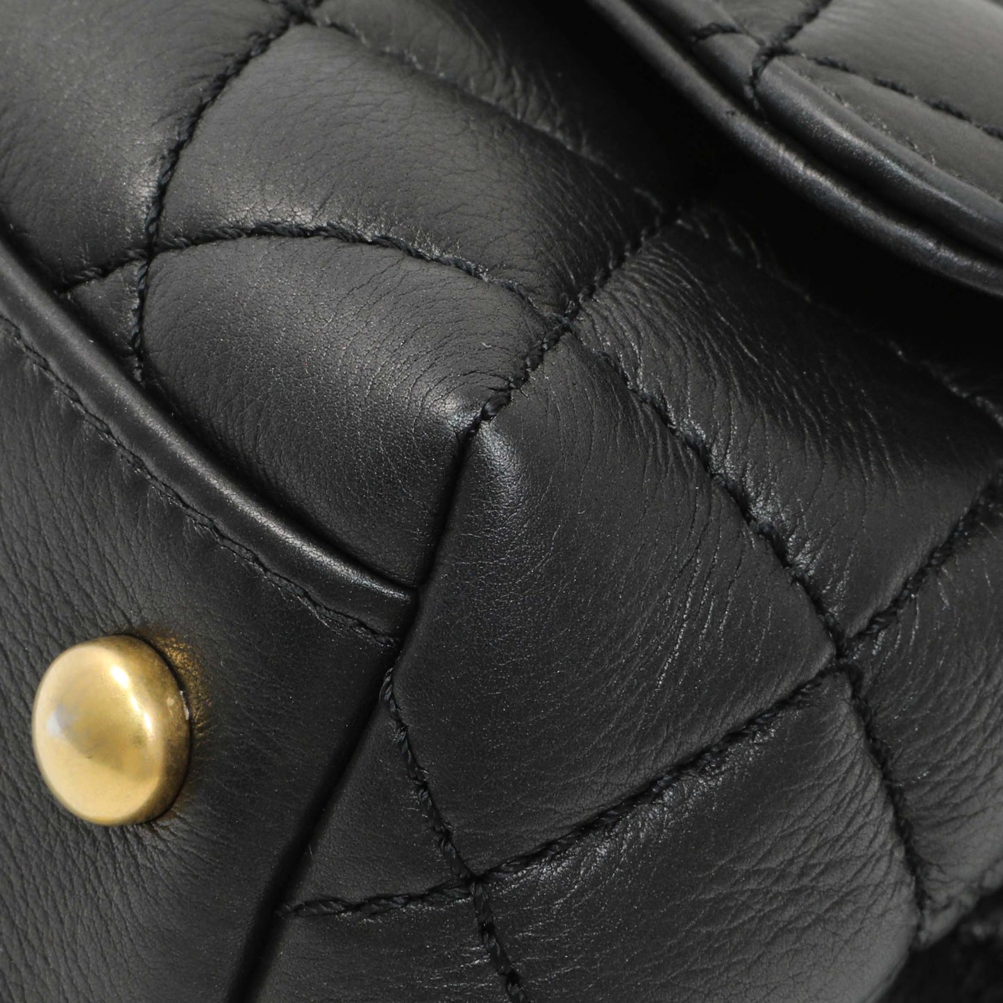 Exclusive Chanel Black Quilted Goatskin Extra Mini Coco Handle Flap — Detail View