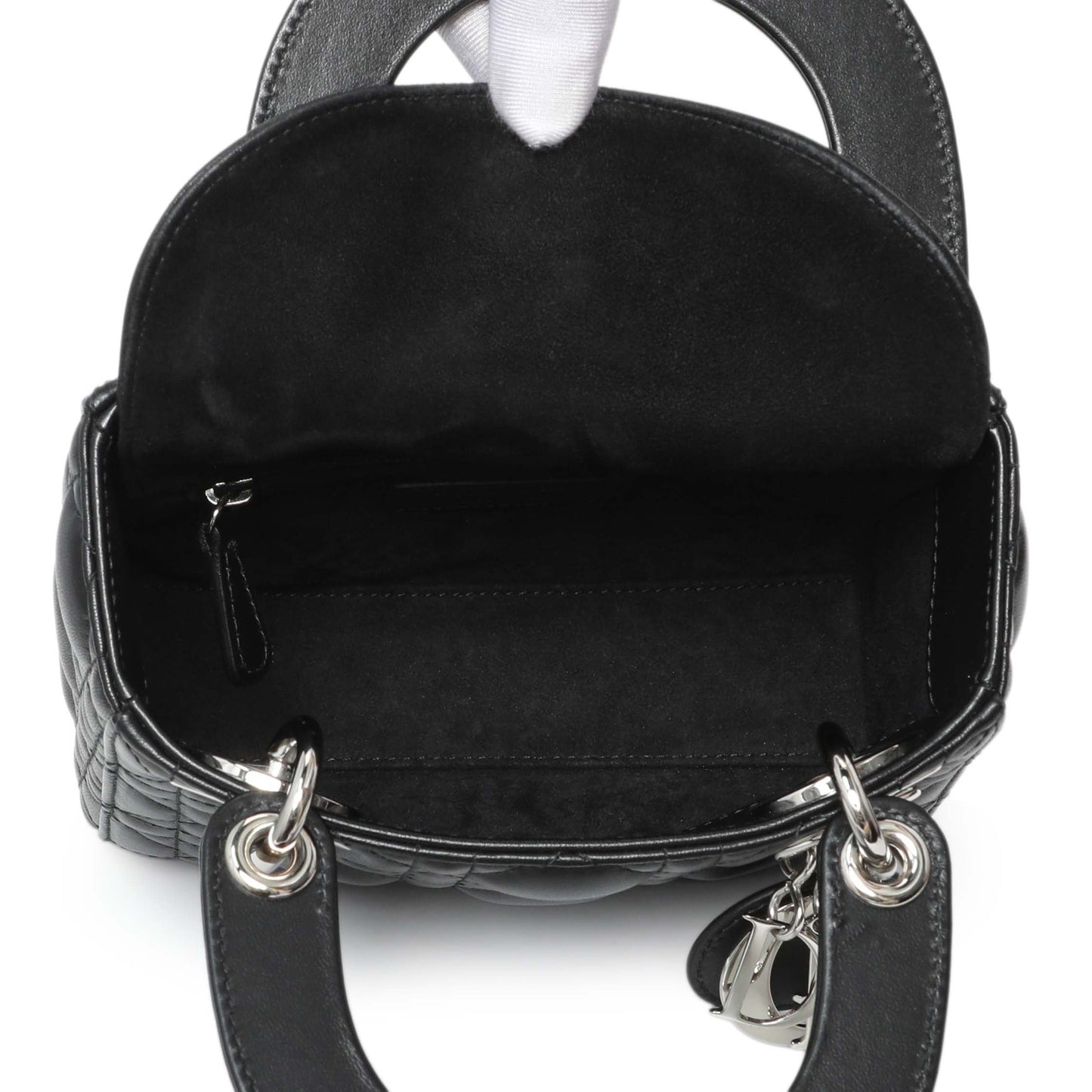 Exclusive Christian Dior Black Lambskin Cannage Mini Lady Dior — Top View
