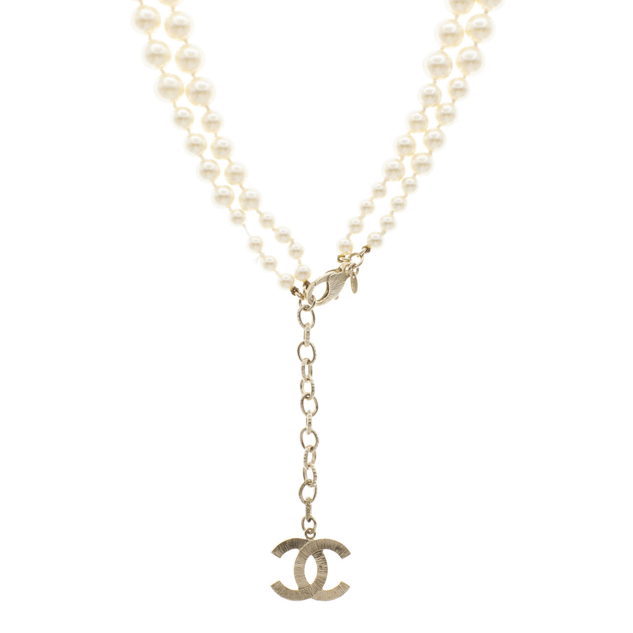 Exclusive Chanel Pearl Double Strand Necklace — Side View
