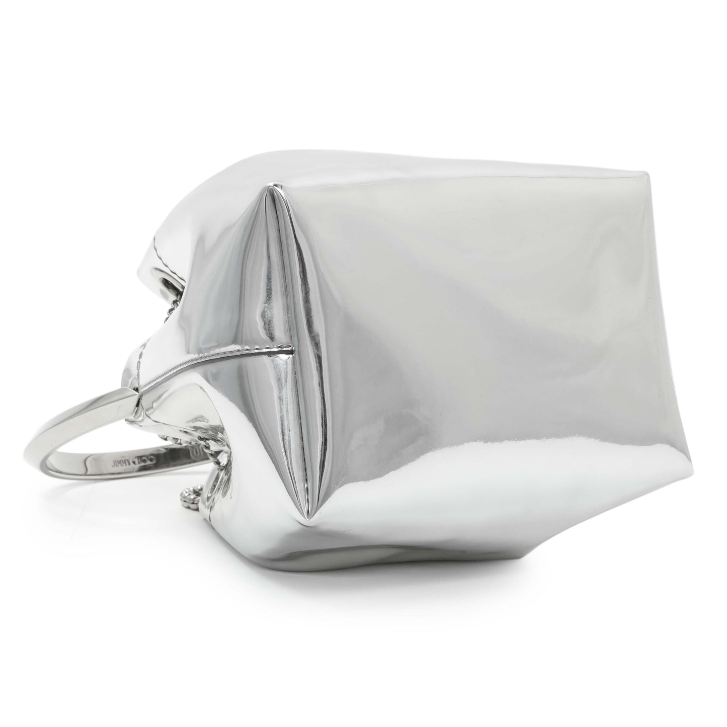 Exclusive Jimmy Choo Silver Bon Bon Mirror Fabric Mini Bag with Metal Handle — Back View