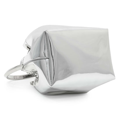 Exclusive Jimmy Choo Silver Bon Bon Mirror Fabric Mini Bag with Metal Handle — Back View