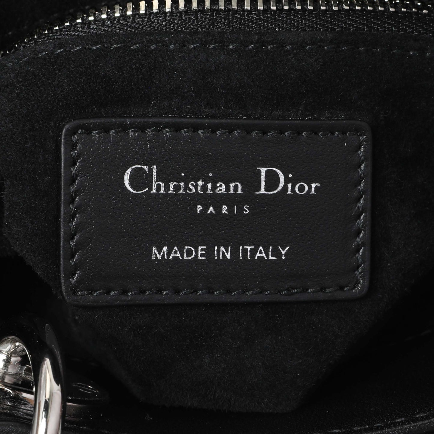 Exclusive Christian Dior Black Lambskin Cannage Mini Lady Dior — Detail View