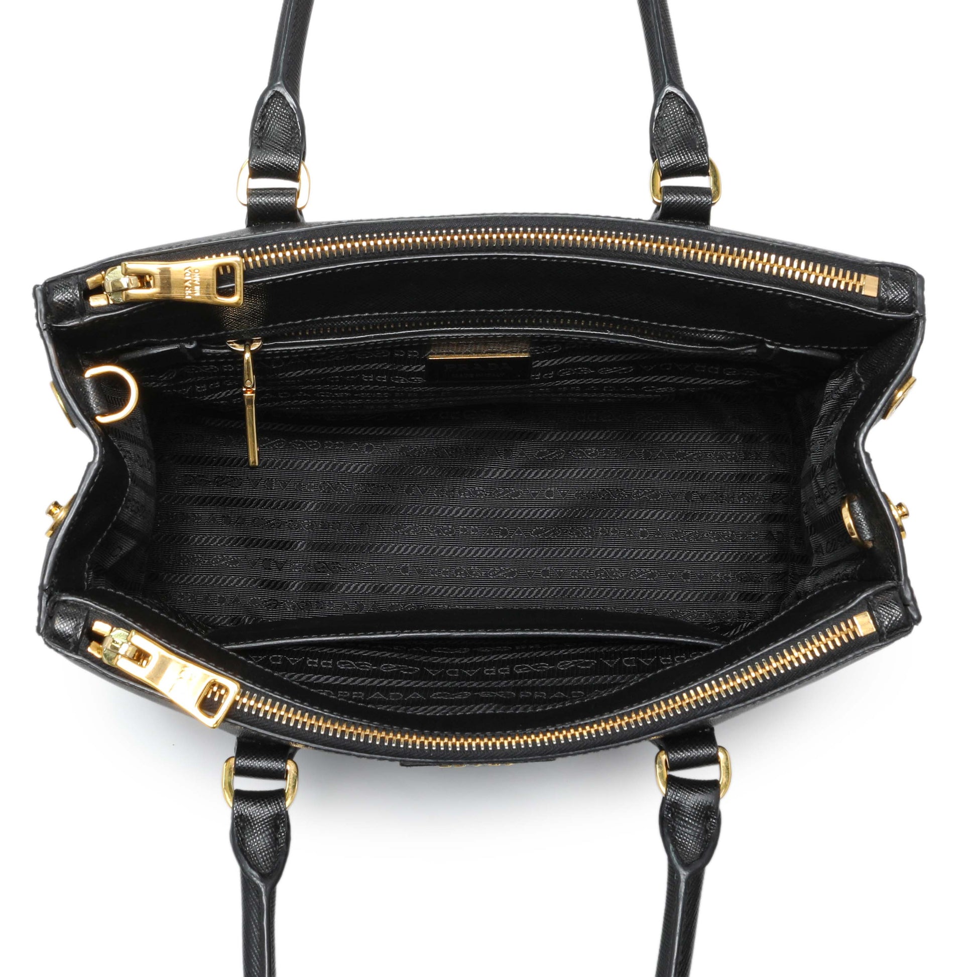 Exclusive Prada Black Saffiano Galleria Tote Small — Top View