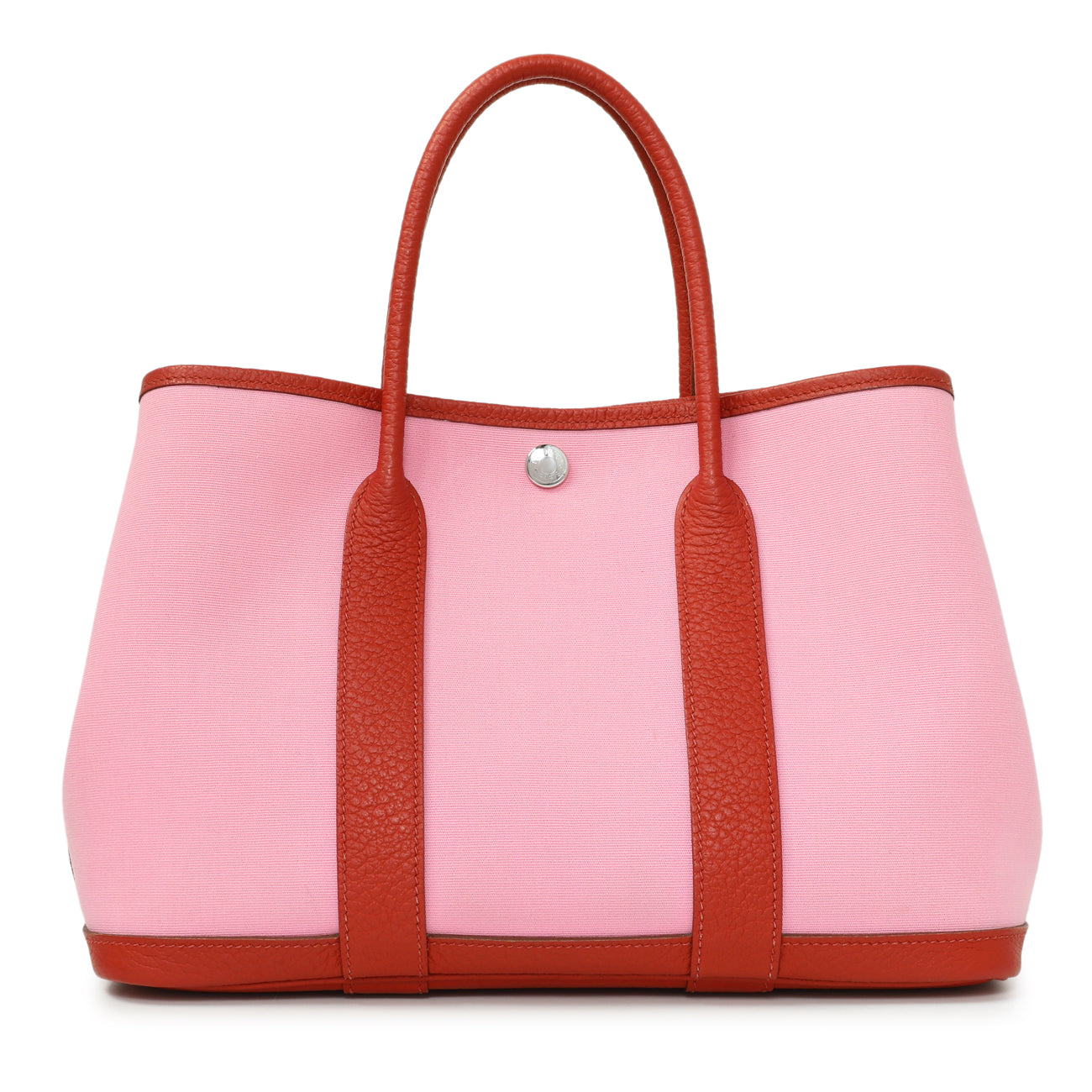 Exclusive Hermes Rose Sakura Rouge Duchesse Toile Militaire Vache Country Garden Party 30 TPM — Front View